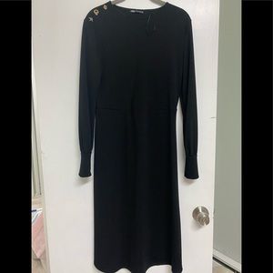 Zara Midi black long sleeve dress